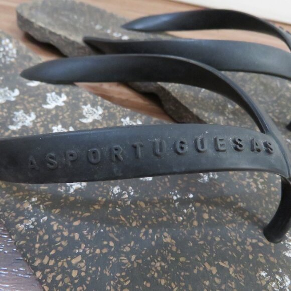 ASPORTUGUESAS Base Cork Sole Flip Flop Thong Sandals in Black Minimalist Sz 8/9 - Picture 4 of 11